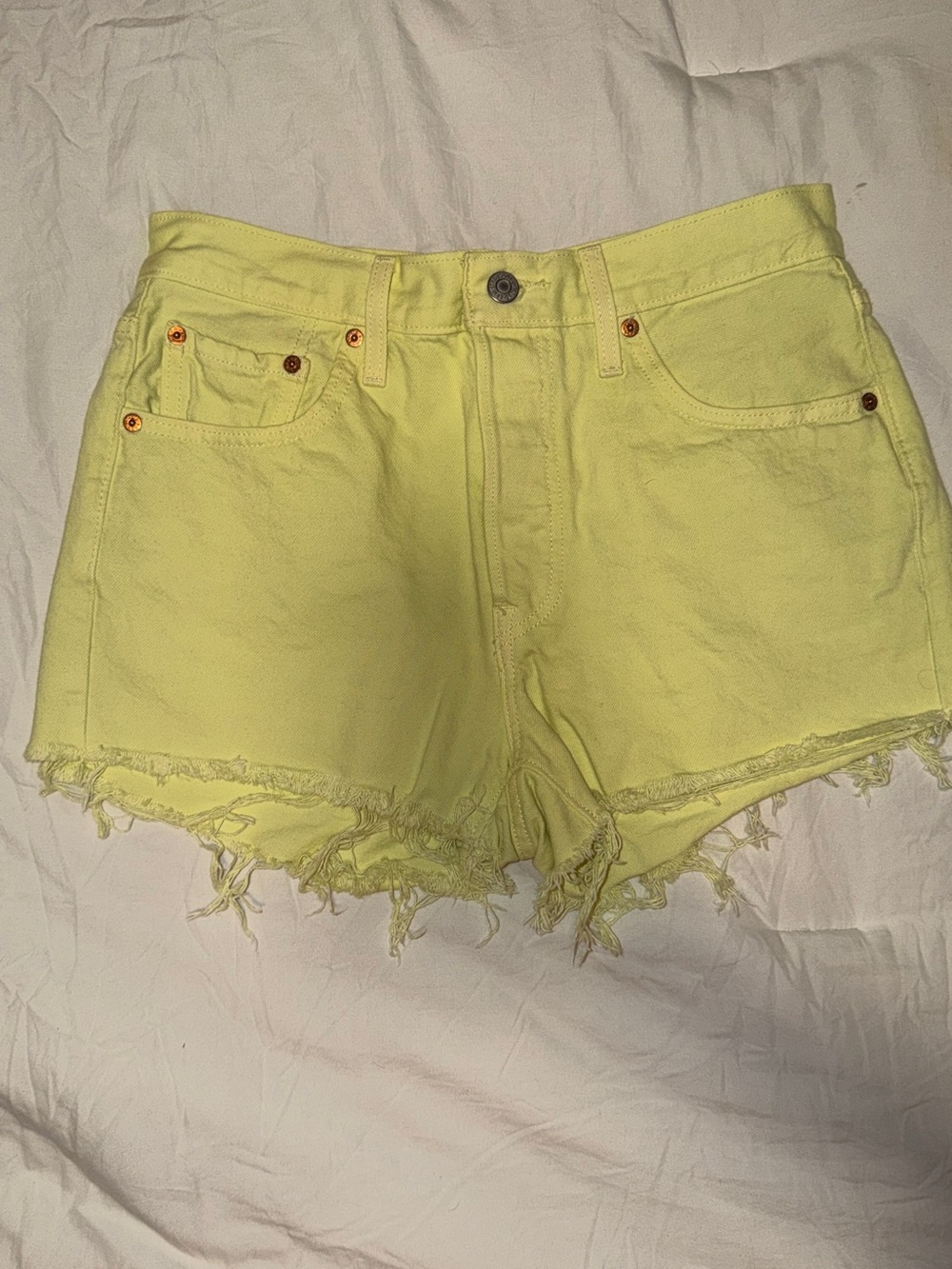 Levi's 501 Original High Rise Yellow Lemon Cutoff Shorts 28